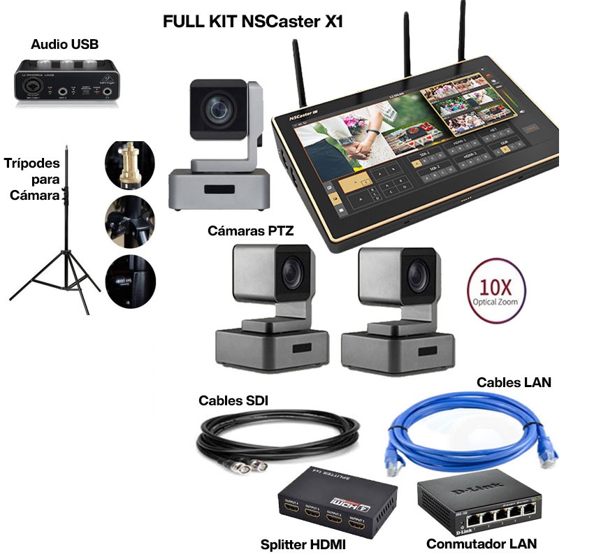 Full Kit NSCaster X1 + 3 PTZ 30x (SDI/HDMI/USB/LAN)