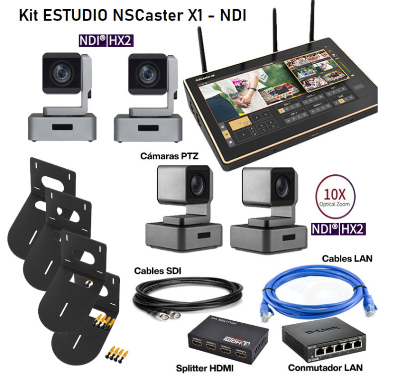 Kit NSCaster X1 + 4 PTZ 10x NDI (SDI/HDMI/USB/LAN)